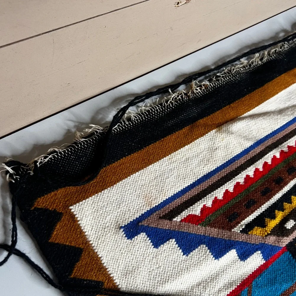 Vintage Southwest Yei Figure Handwoven Wool Rug Wall Hanging 36x20 Multi-Color